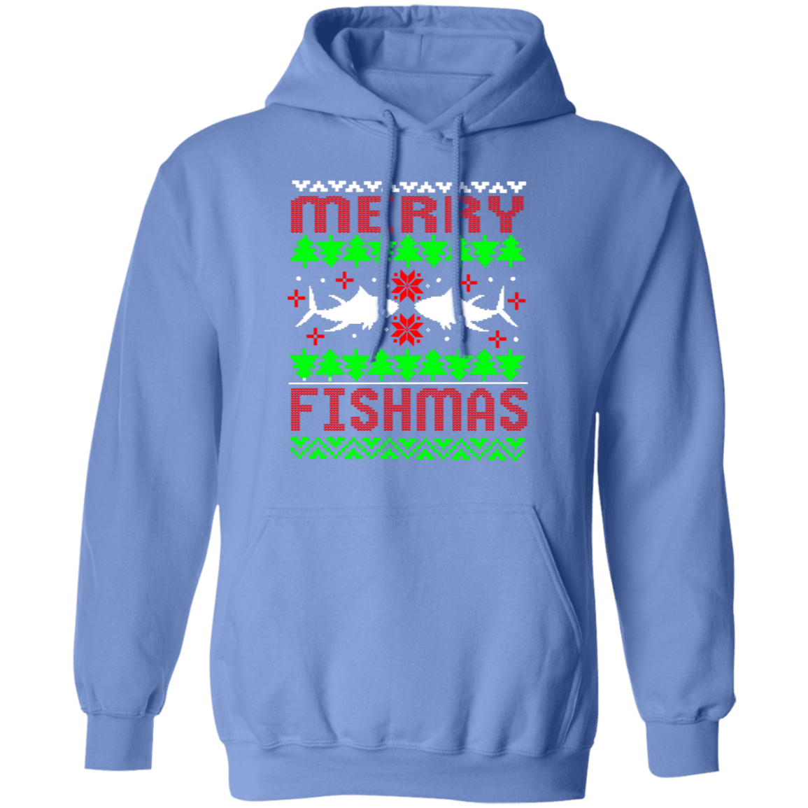Merry Fishmas Saltwater Ugly Christmas Pullover Hoodie