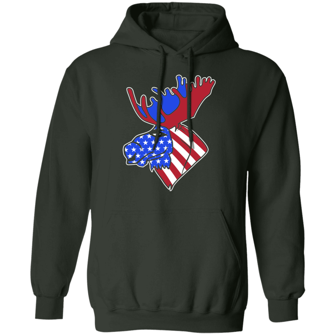 Moose American Flag USA Pullover Hoodie