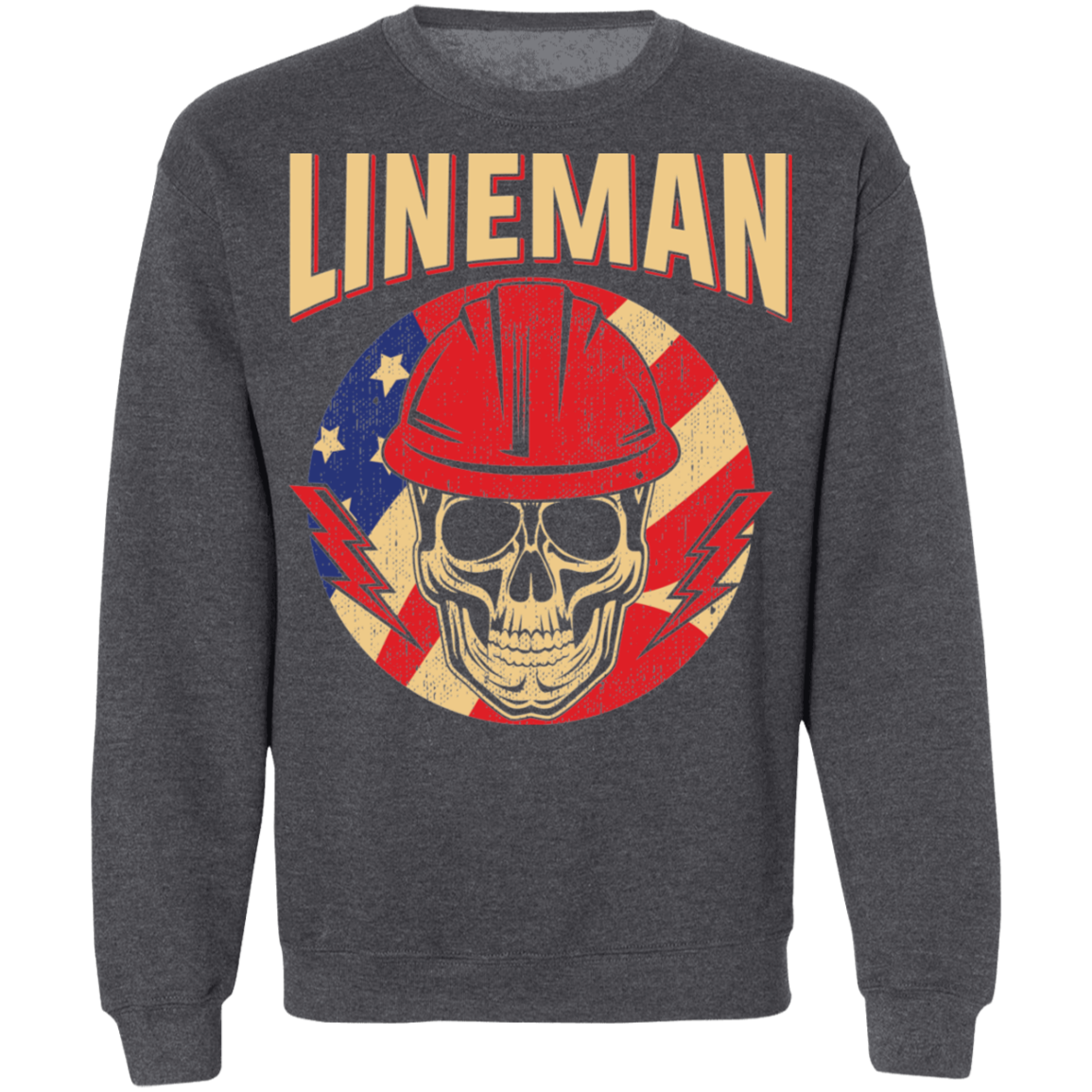 Lineman American Flag Skull Crewneck Sweatshirt
