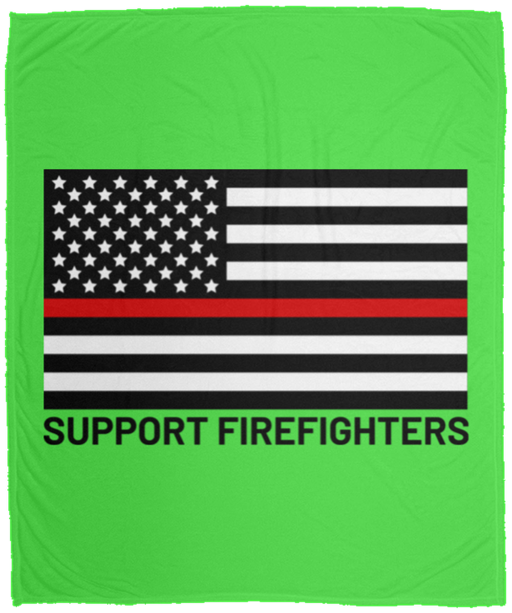 Support Firefighters Thin Red Line American Flag Fleece Blanket - 50x60
