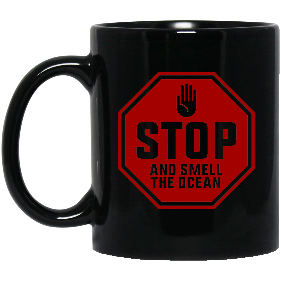 Stop And Smell The Ocean Beach 11 oz. Black Mug Cup