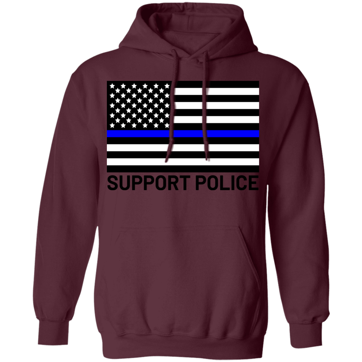 Support Police Blue Line American Flag Pullover Hoodie