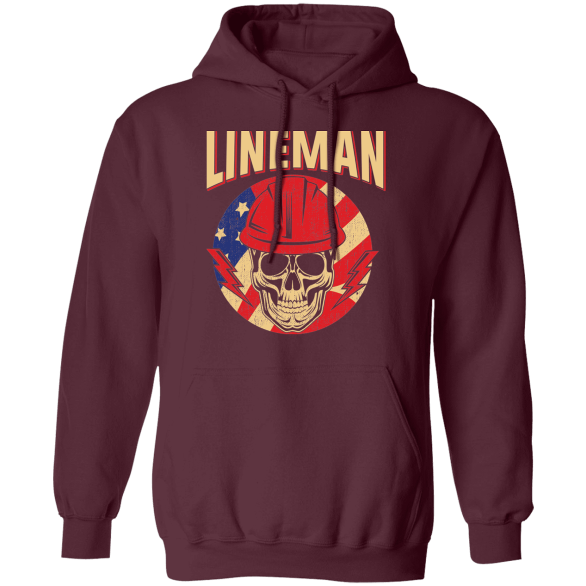 Lineman American Flag Skull Pullover Hoodie