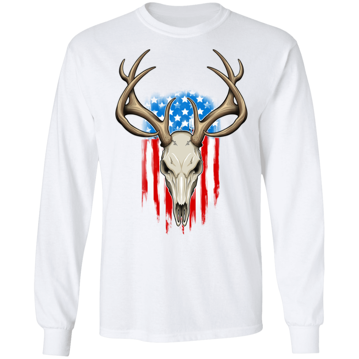 Hunting Skull American Flag Long Sleeve T-Shirt