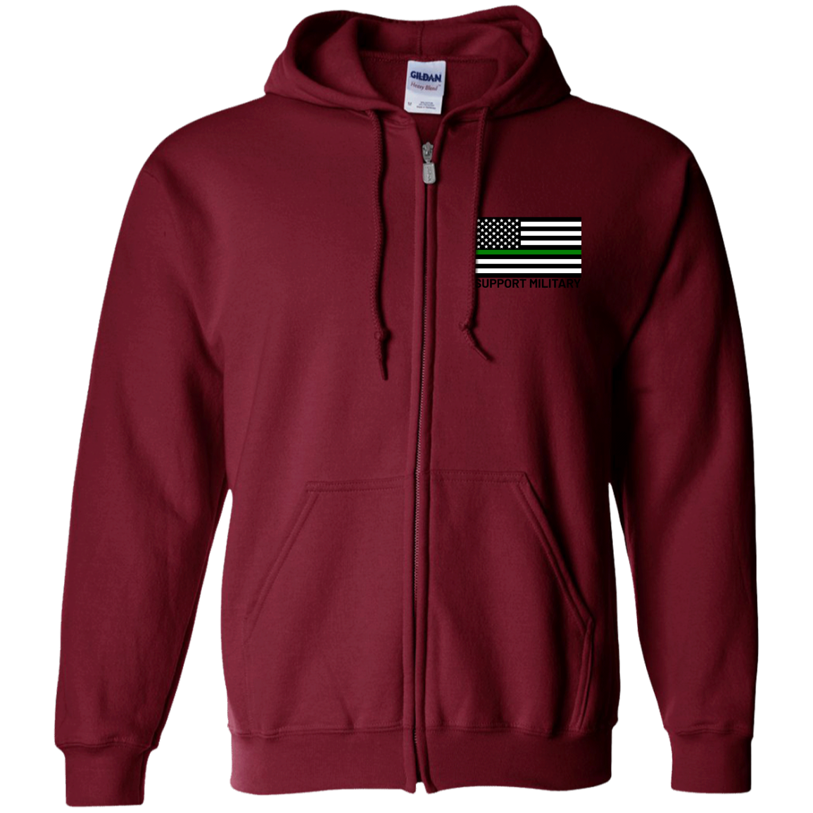 Support Military Thin Green Line American Flag Zip Up Hooded Sweatshirt