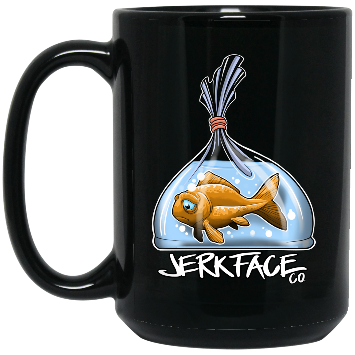 Sad Fish In a Bag 15 oz. Black Coffee Mug