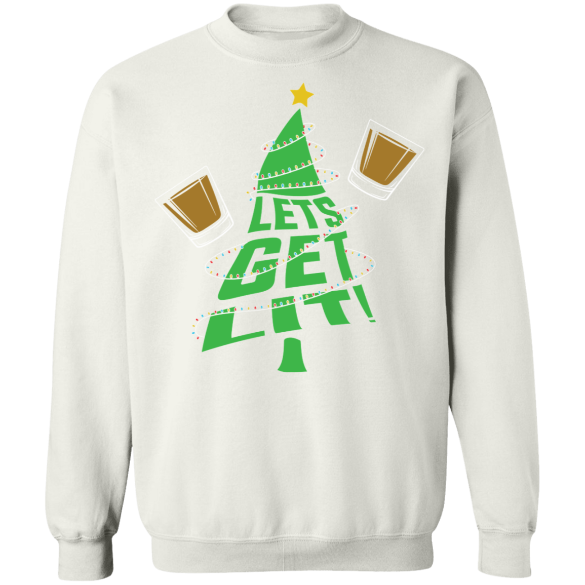Lets Get Lit! Christmas Tree Funny Ugly Christmas Crewneck Sweatshirt