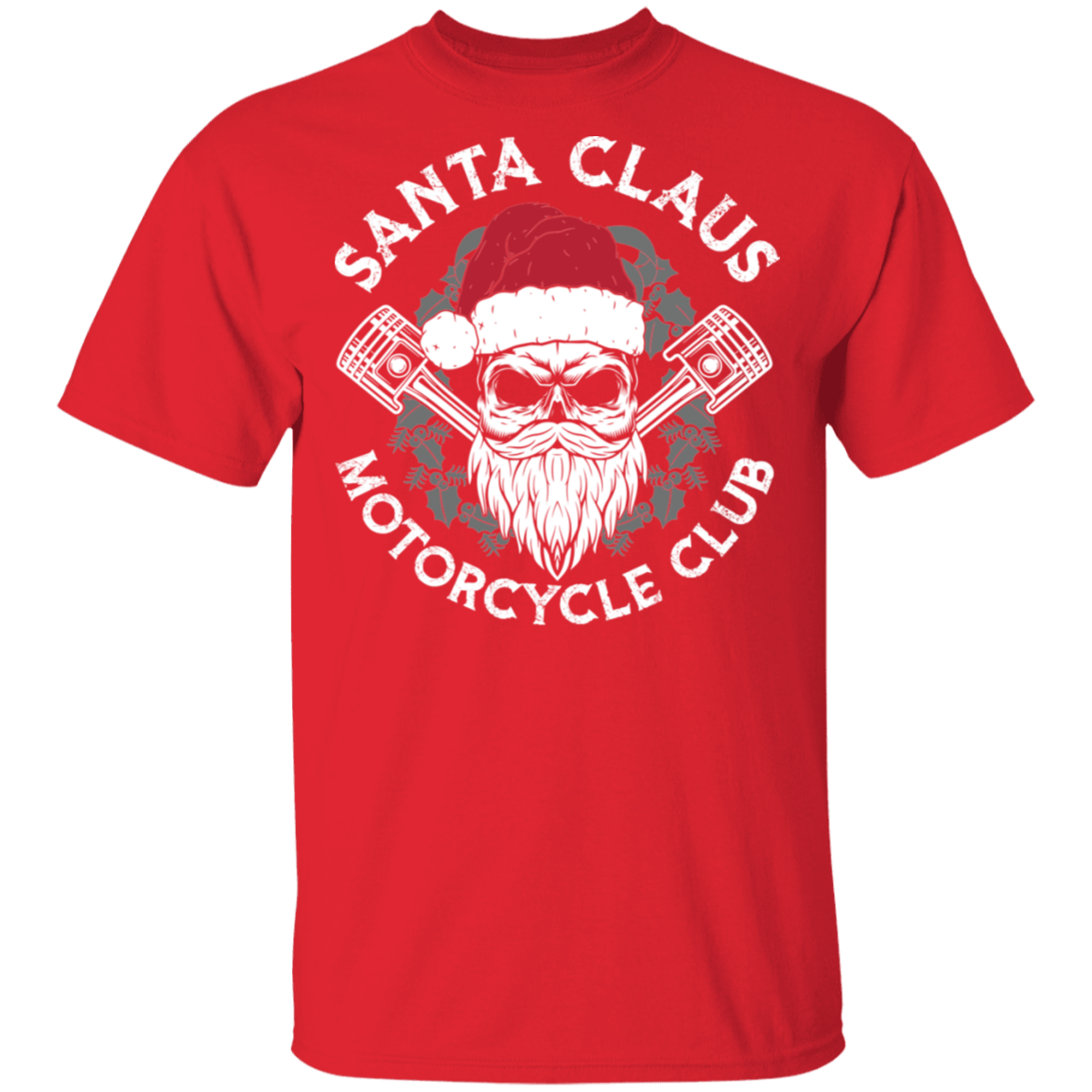 Santa Claus Motorcycle Club Piston Skull Motorcycle T-Shirt