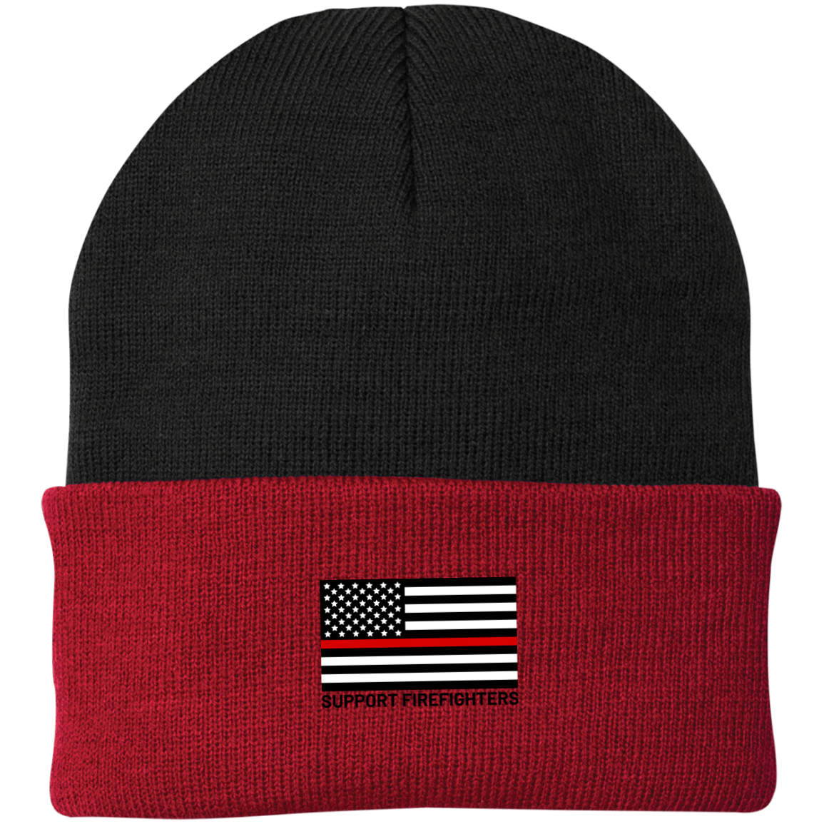 Support Firefighters Red Line American Flag Beanie Cap