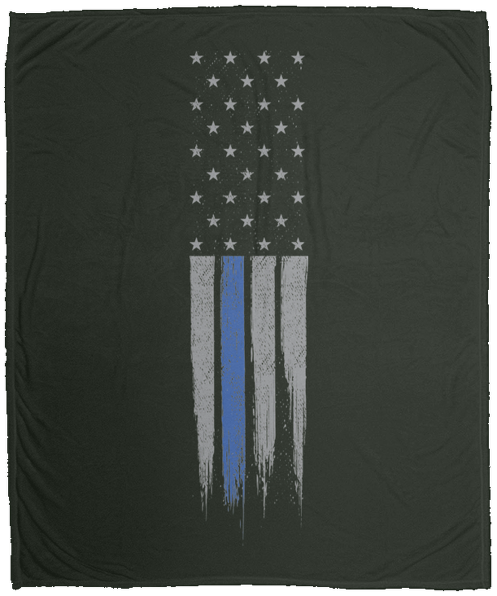 Law Enforcement Thin Blue Line American Flag Fleece Blanket - 50x60