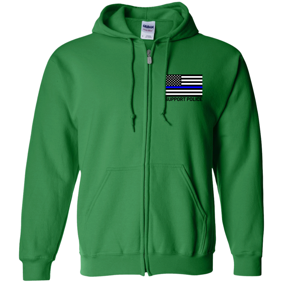 Support Police Thin Blue Line American Flag Zip Up Hooded Sweatshirt