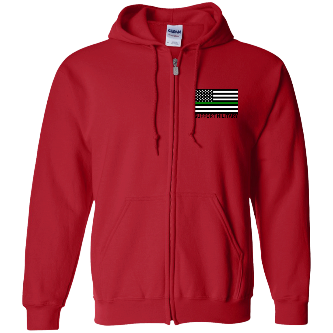 Support Military Thin Green Line American Flag Zip Up Hooded Sweatshirt