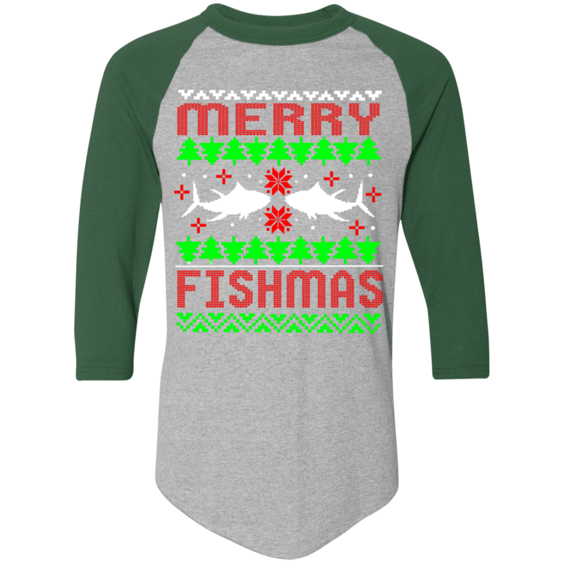 Merry Fishmas Ugly Christmas Baseball Raglan T-Shirt