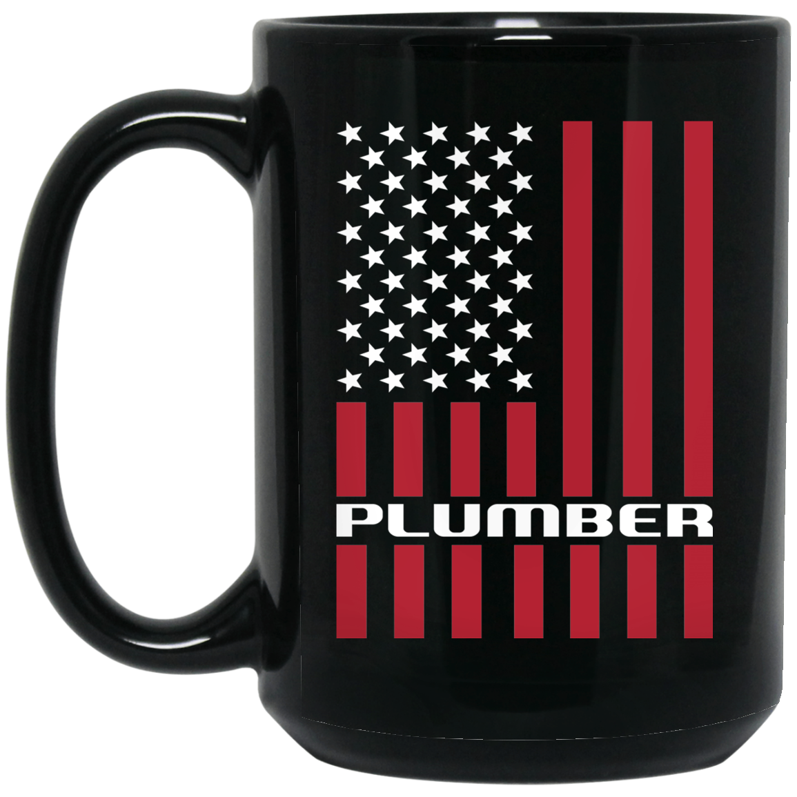 Wheel Spin Addict 15 oz Mug, Plumber American Flag Black Mug
