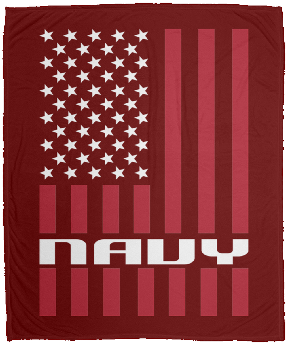 Navy American Flag Military Fleece Blanket - 50x60