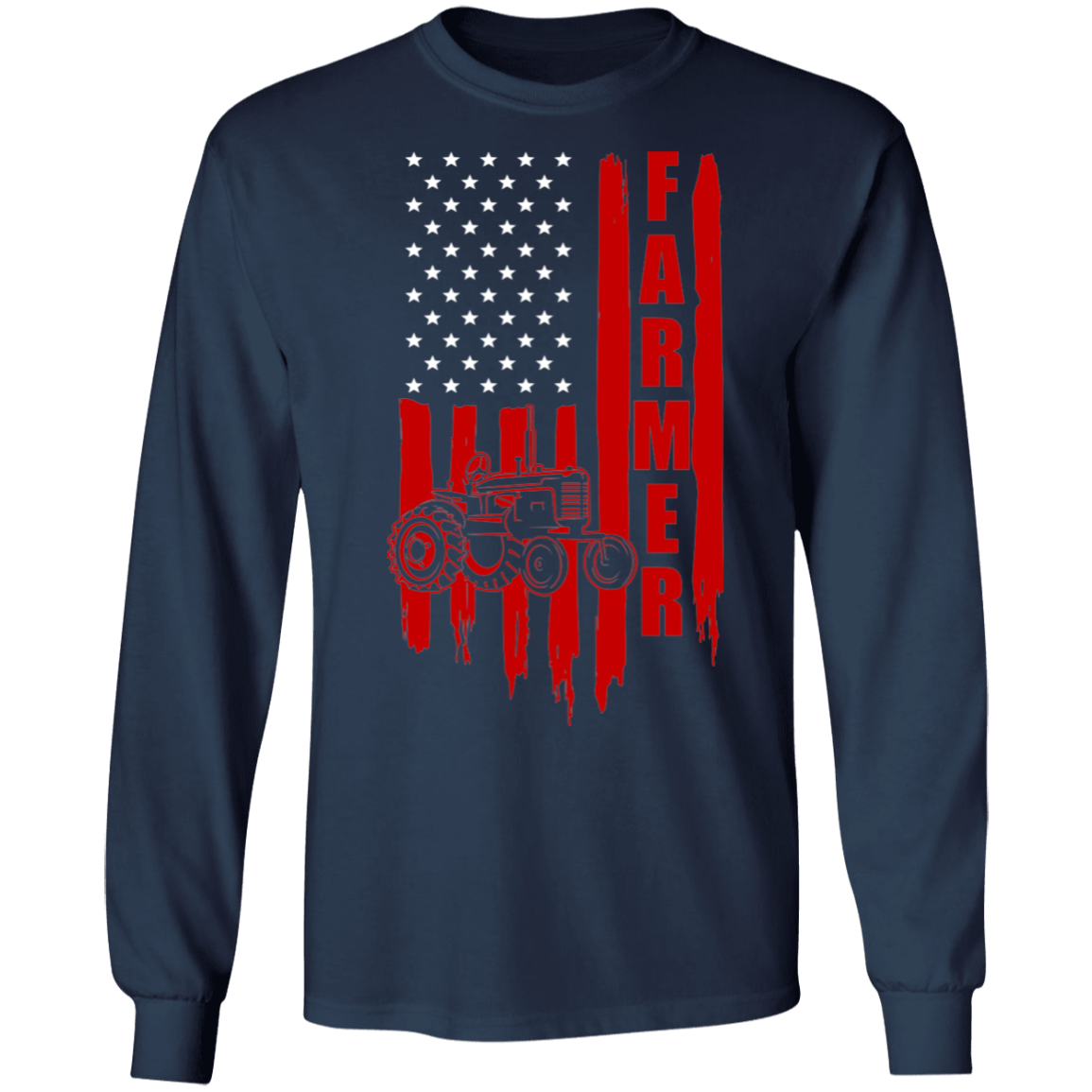 Farmer American Flag Tractor Long Sleeve T-Shirt