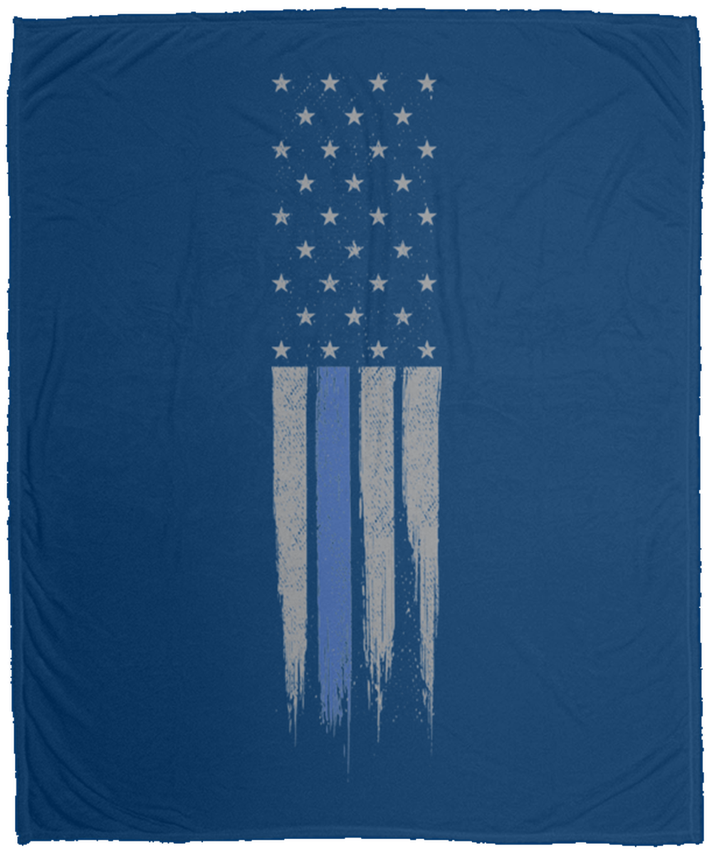 Law Enforcement Thin Blue Line American Flag Fleece Blanket - 50x60
