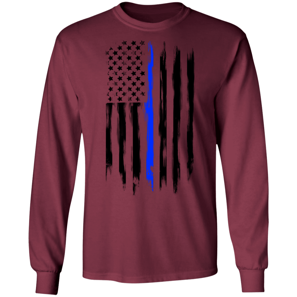 Law Enforcement Thin Blue Line American Flag Long Sleeve T-Shirt