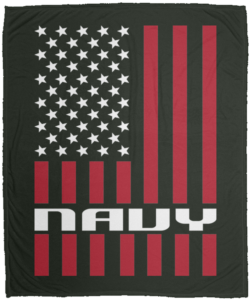 Navy American Flag Military Fleece Blanket - 50x60