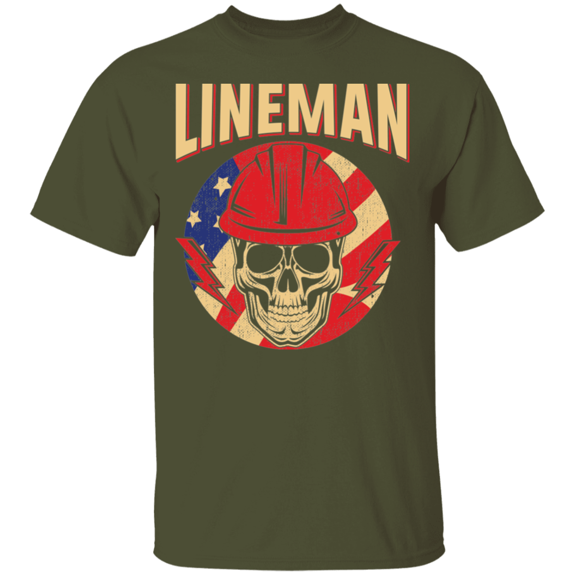 Lineman American Flag Skull T-Shirt