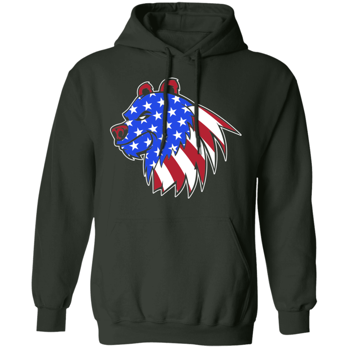Grizzly North American Bear American Flag USA Pullover Hoodie