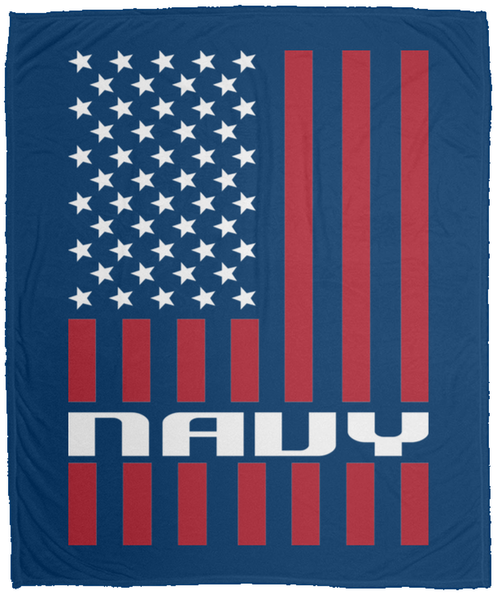 Navy American Flag Military Fleece Blanket - 50x60