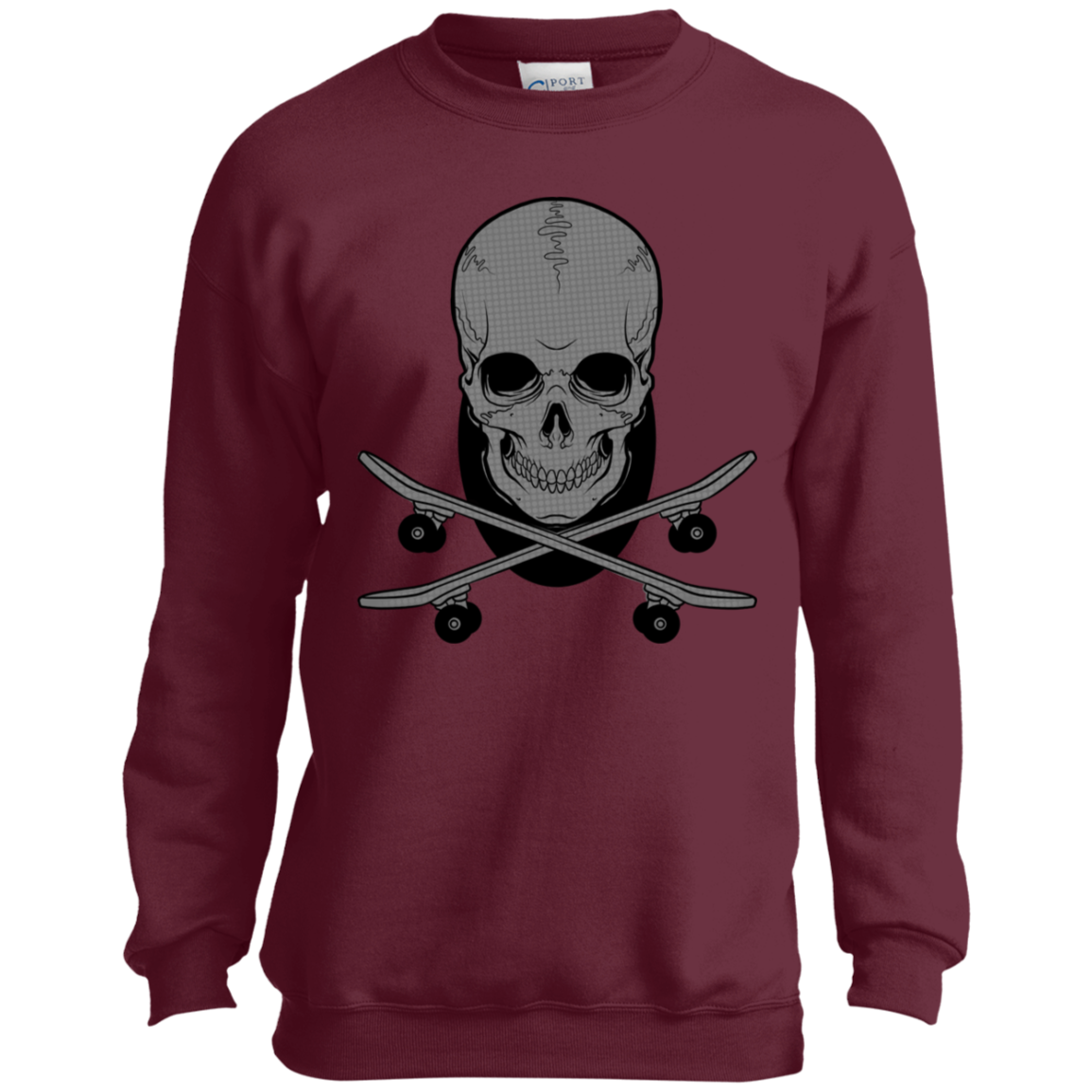 Skateboarding Skull Skateboard Youth Crewneck Sweatshirt