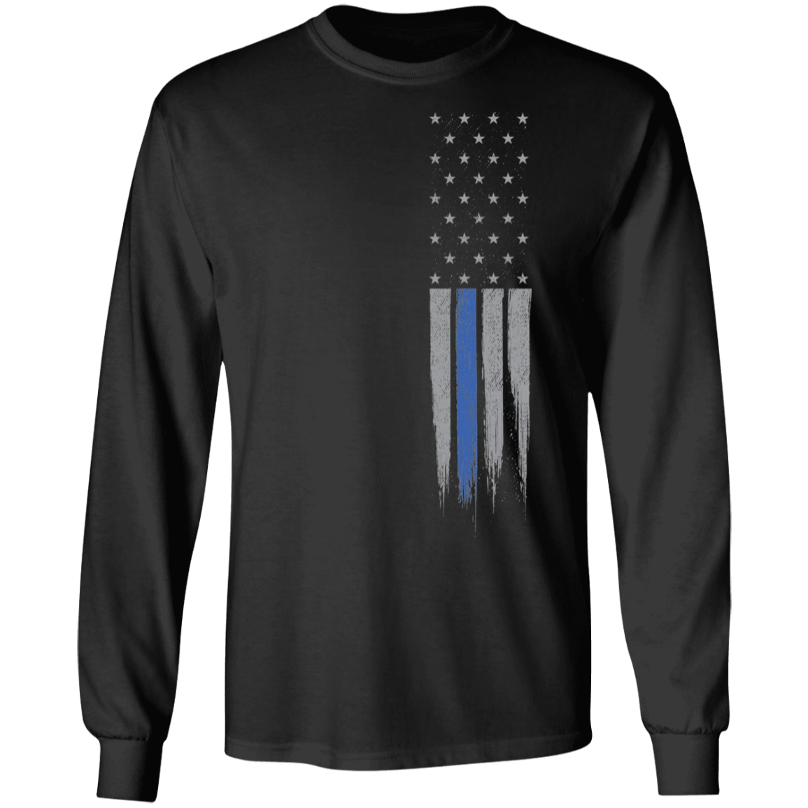 Police Officer Thin Blue Line American Flag Long Sleeve T-Shirt