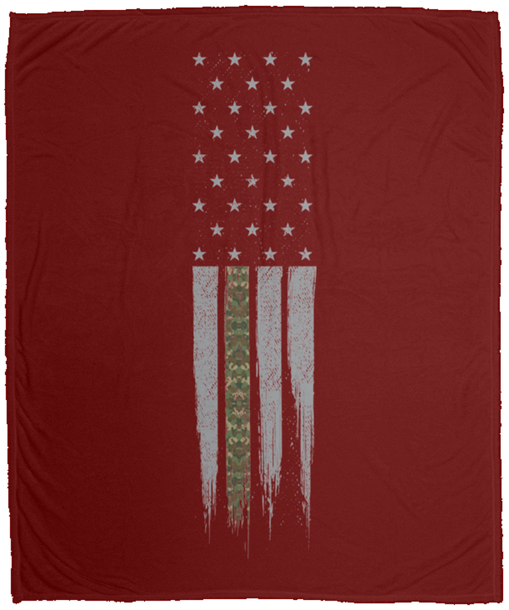 Military Camo Thin Line American Flag Fleece Blanket - 50x60
