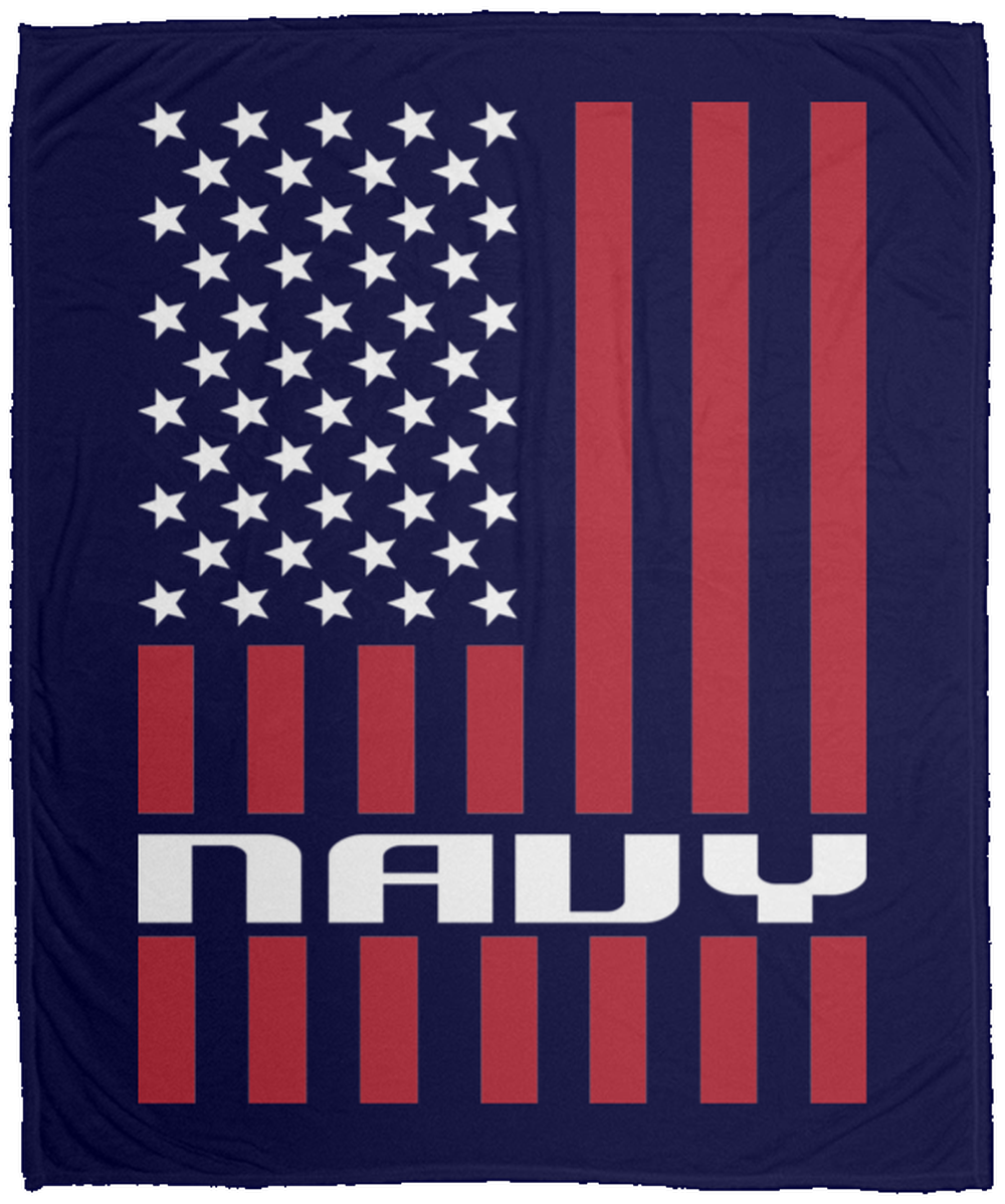 Navy American Flag Military Fleece Blanket - 50x60