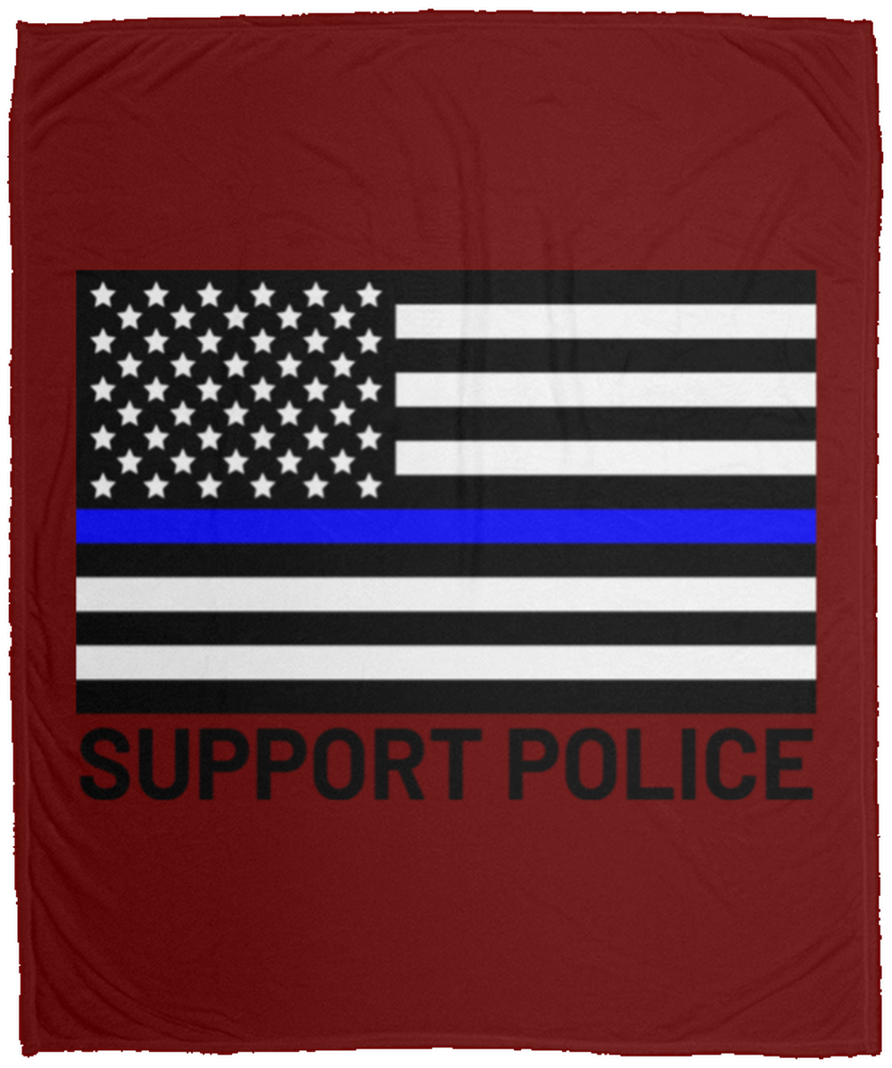 Support Police Thin Blue Line American Flag Fleece Blanket - 50x60