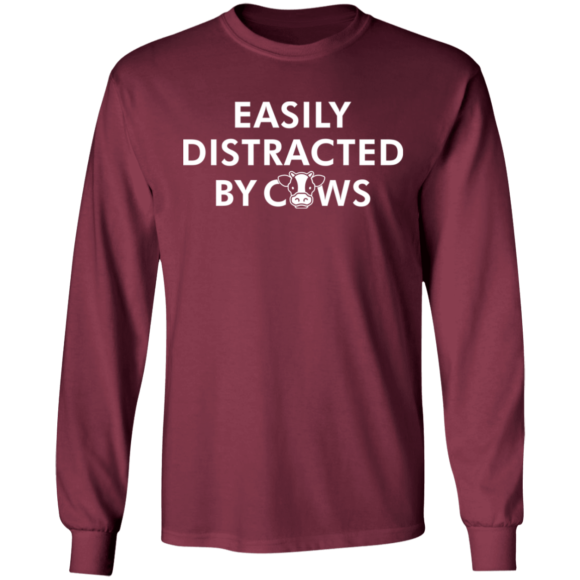 Easily Distracted By Cows Funny Farming Long Sleeve T-Shirt