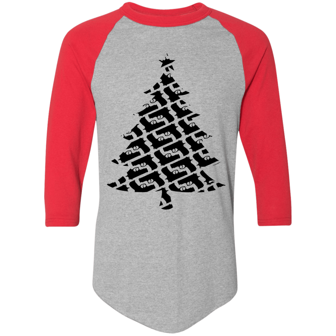 Handgun Pistol Firearm Christmas Tree Ugly Christmas Baseball Raglan T-Shirt