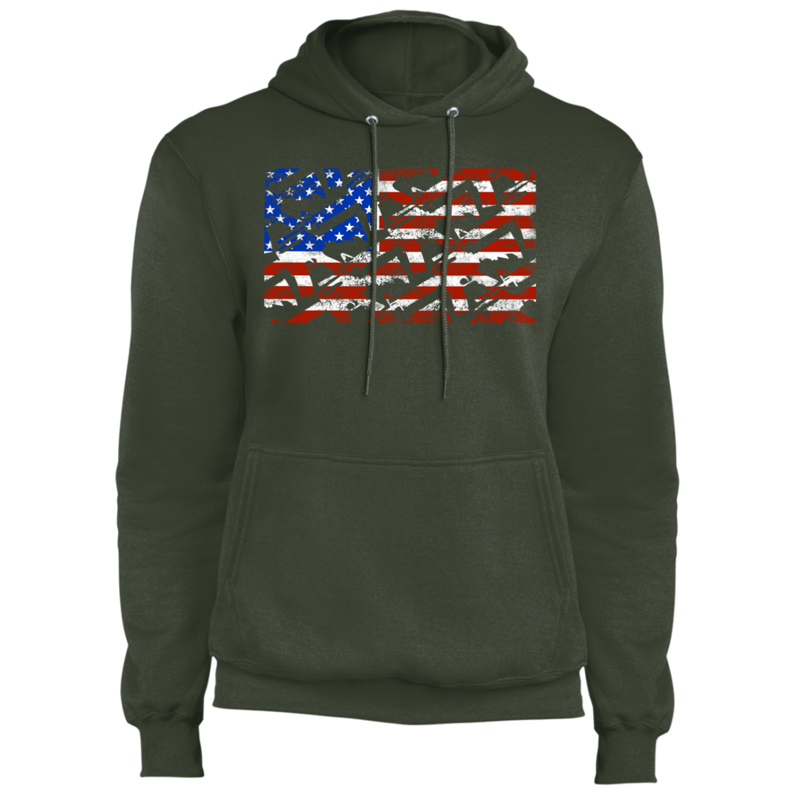 Rifle Firearm American Flag Pullover Hoodie