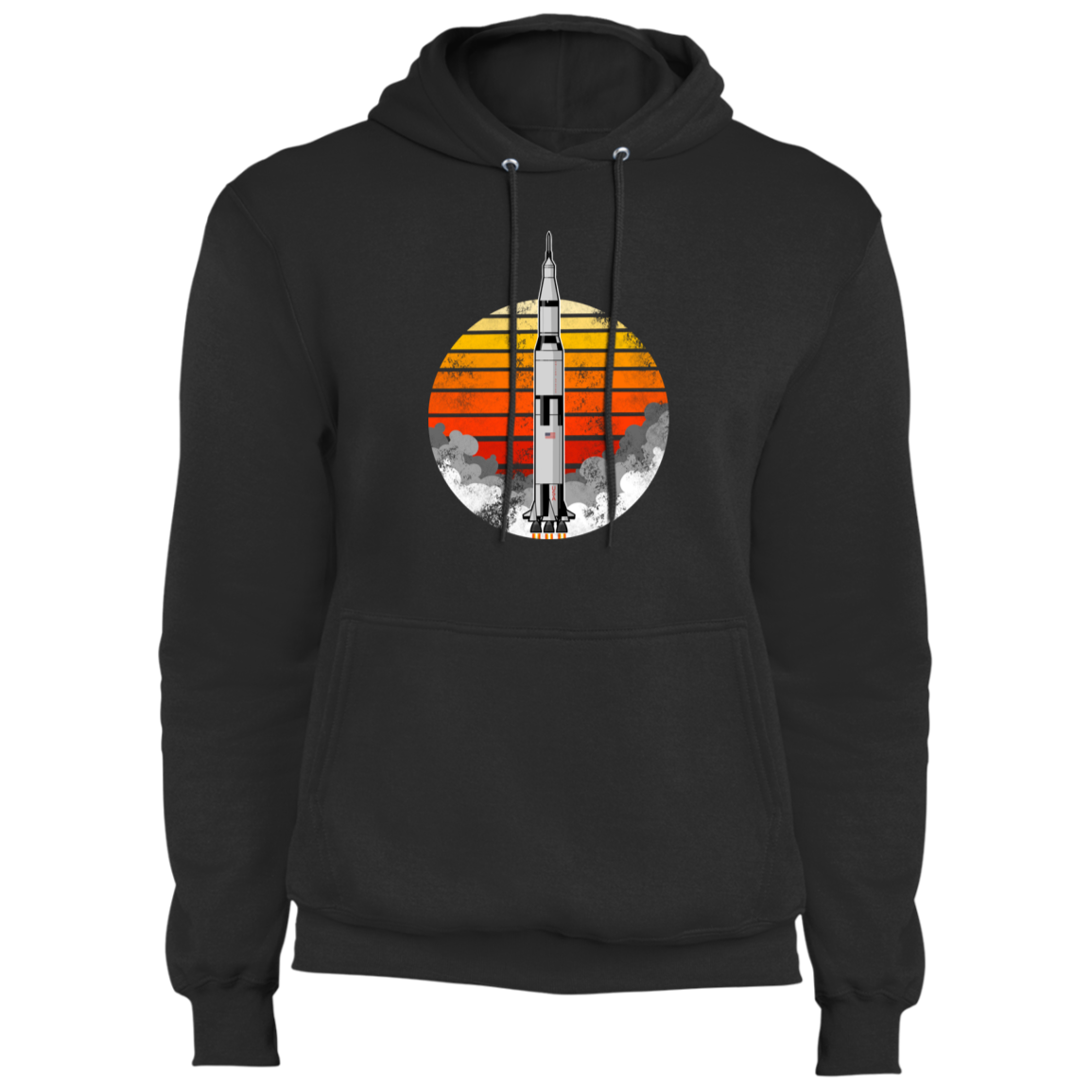 Men's Space USA Sun Rocket Ship Launch Fleece Pullover Hoodie