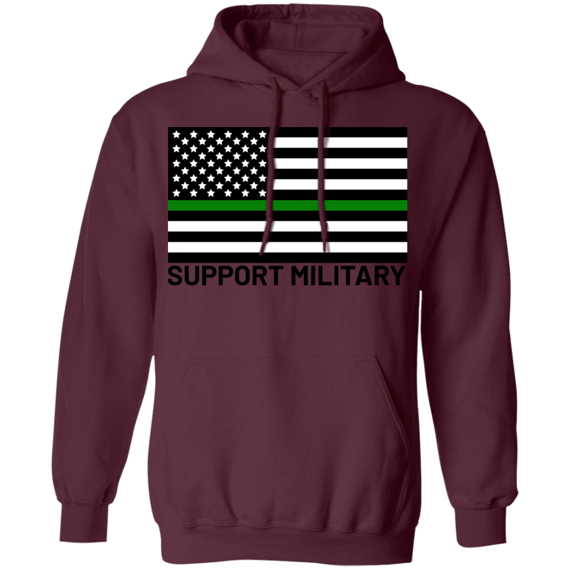 Support Military Green Line American Flag Pullover Hoodie