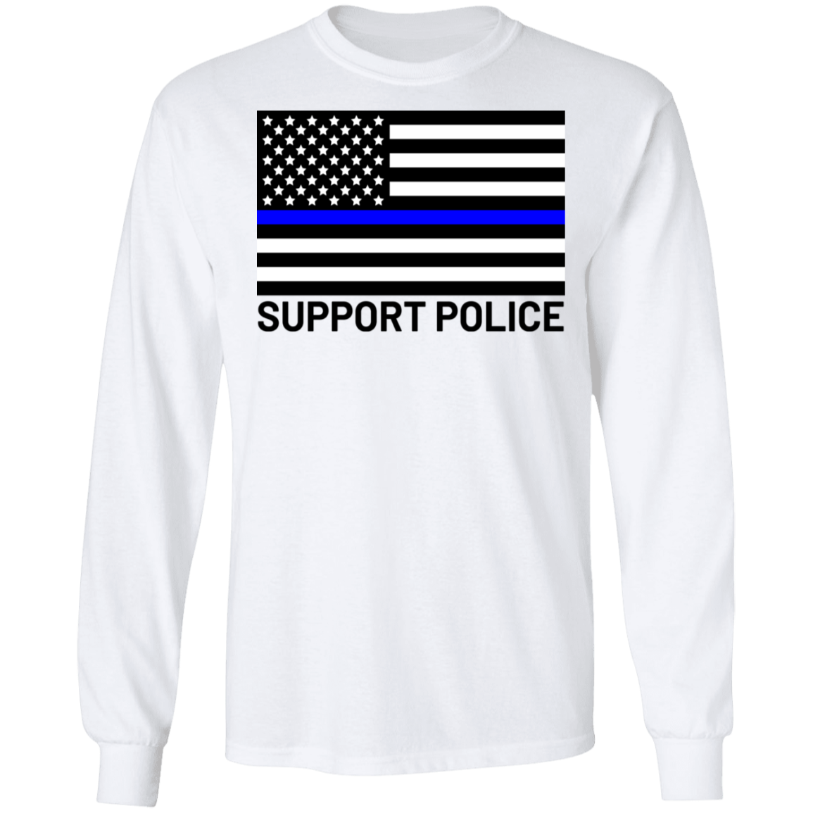 Support Police Blue Line American Flag Long Sleeve T-Shirt