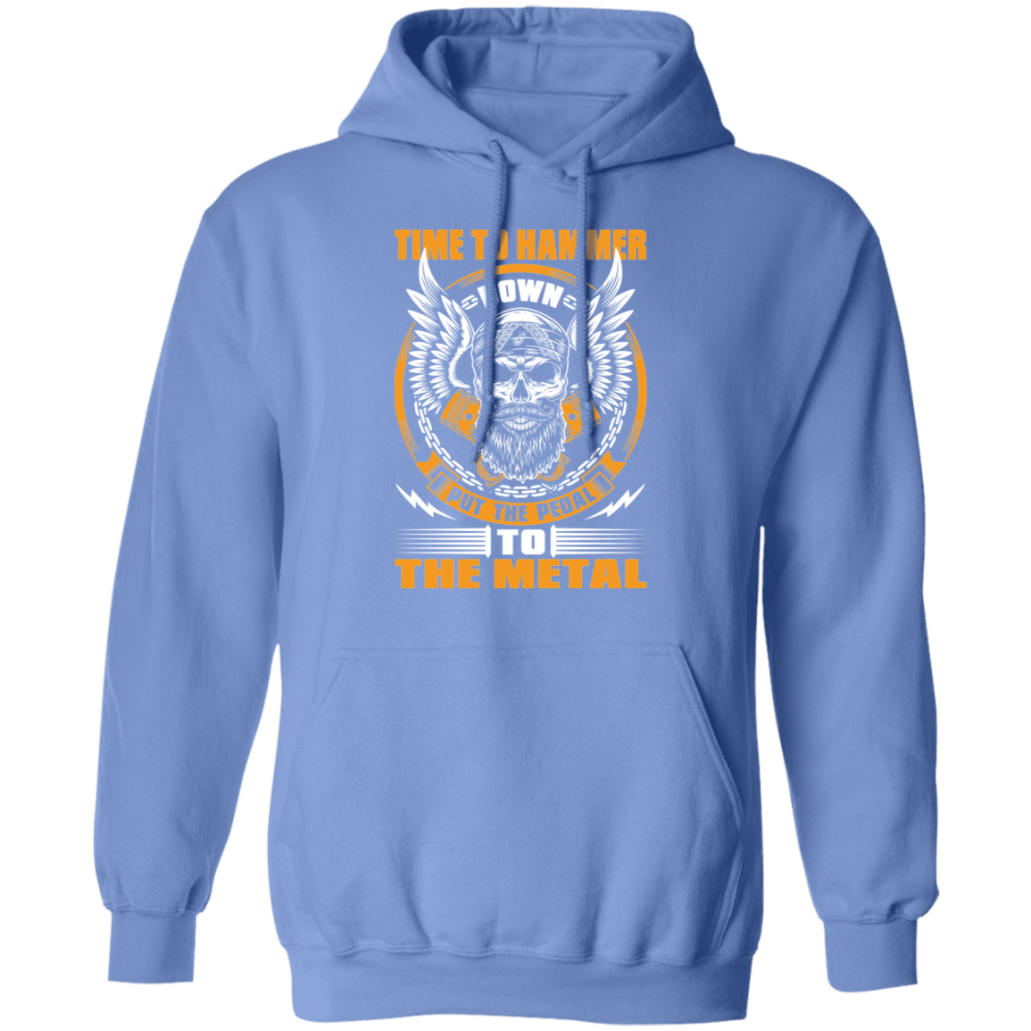 Time to Hammer Down Put the Pedal to the Metal Racing Bearded Skull Pullover Hoodie