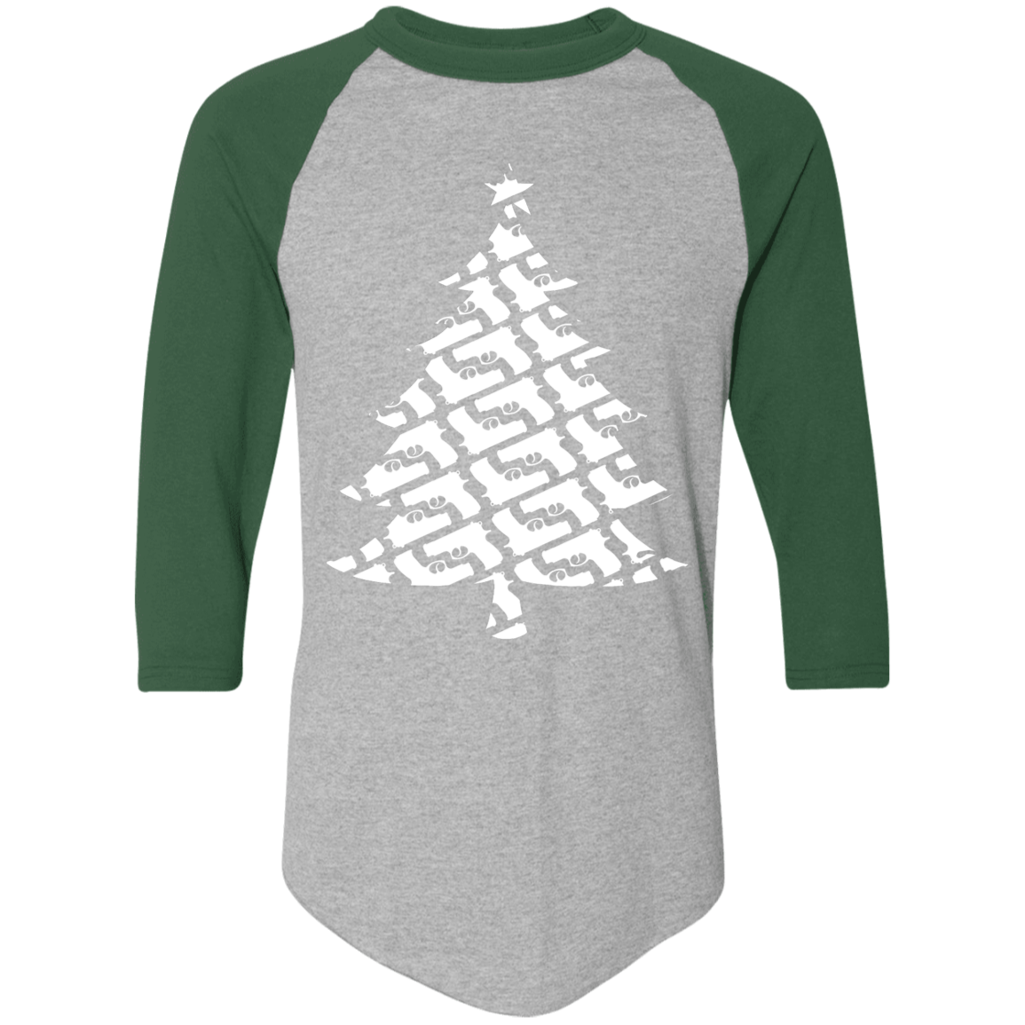 Handgun Pistol Firearm Christmas Tree Ugly Christmas Baseball Raglan T-Shirt