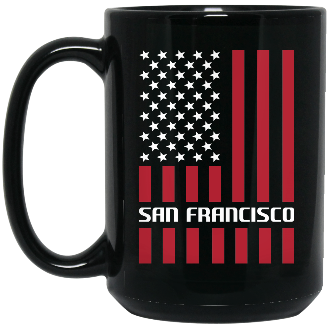 Wheel Spin Addict 15 oz Mug, San Francisco American Flag Black Mug
