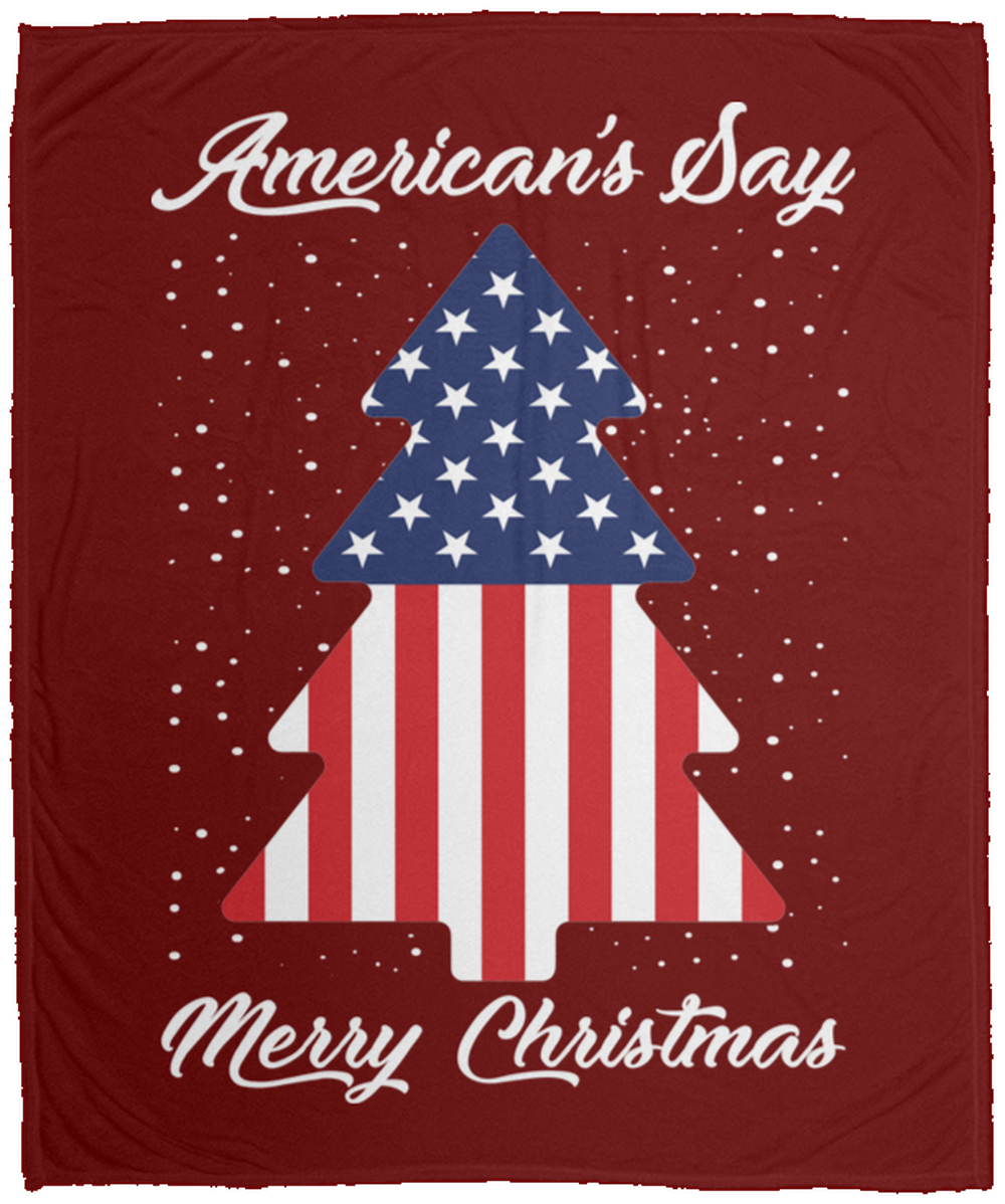 American's Say Merry Christmas Tree Fleece Blanket - 50x60