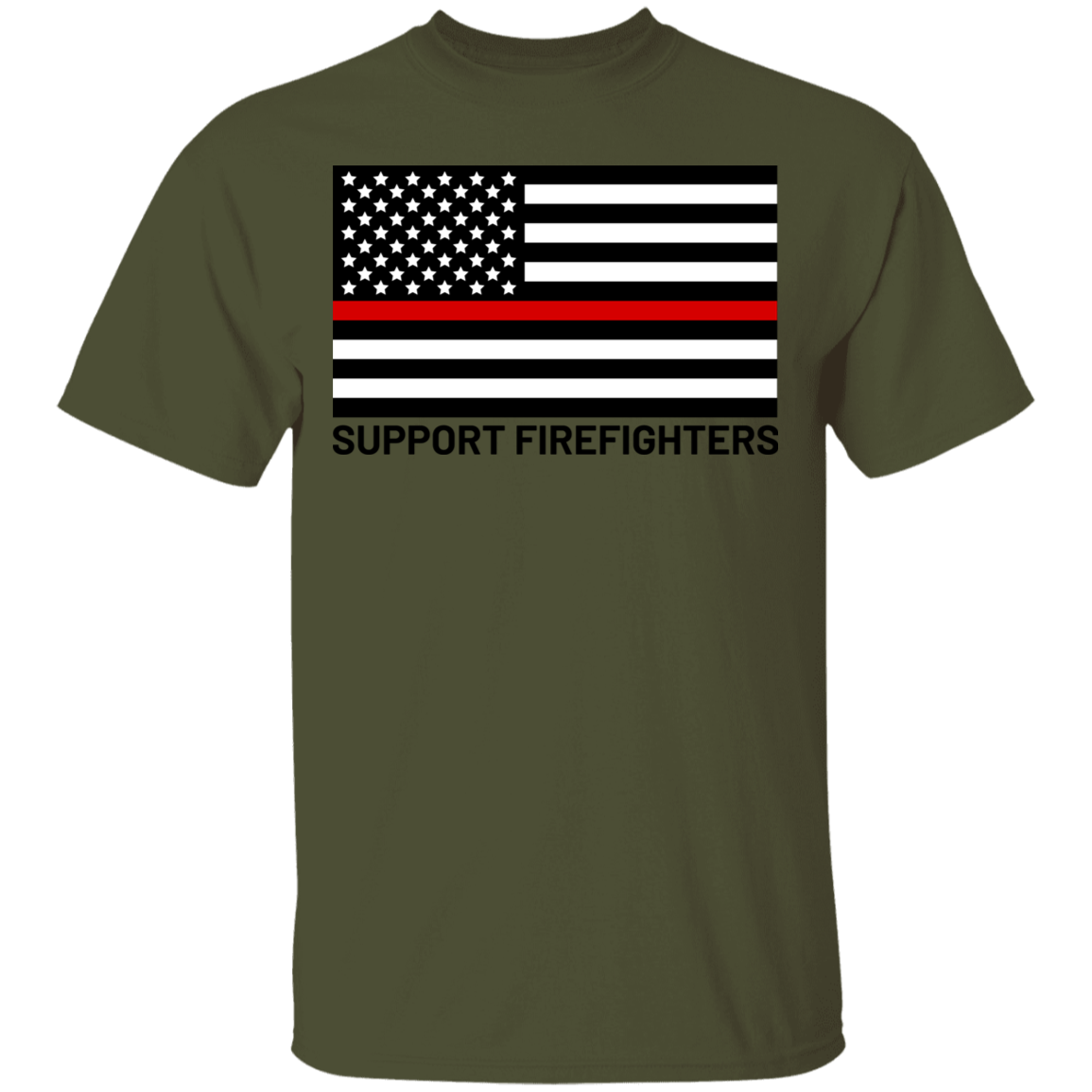Support Firefighters Red Line American Flag T-Shirt