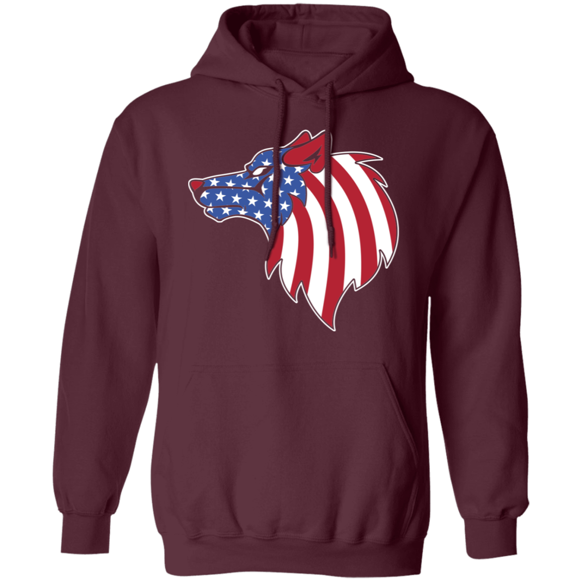Wolf American Flag USA Pullover Hoodie