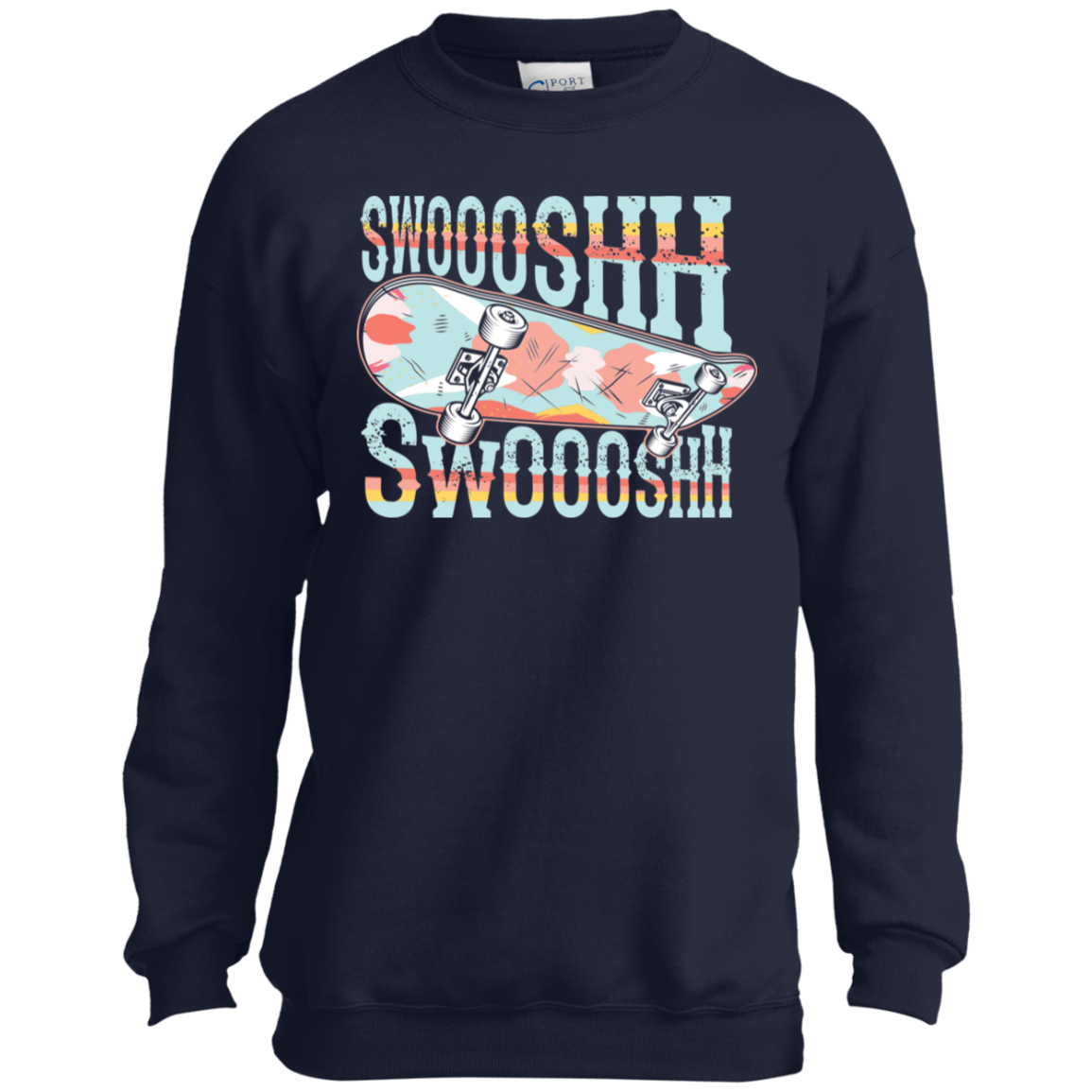 Swoosh Swoosh Skateboard Skateboarding Youth Crewneck Sweatshirt