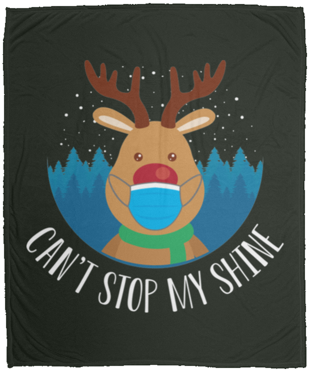 Can't Stop My Shine Santa Reindeer Christmas Fleece Blanket - 50x60