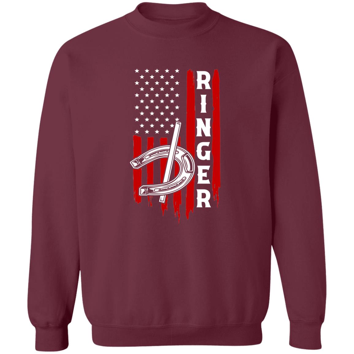 Ringer Horseshoe American Flag Crewneck Sweatshirt