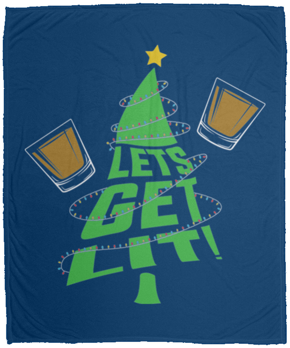 Lets Get Lit Funny Christmas Tree Fleece Blanket - 50x60