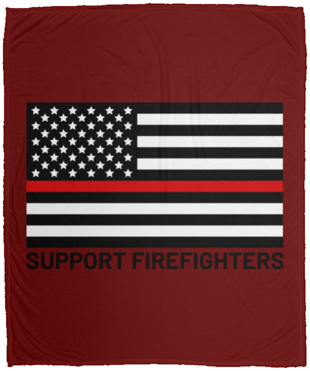 Support Firefighters Thin Red Line American Flag Fleece Blanket - 50x60