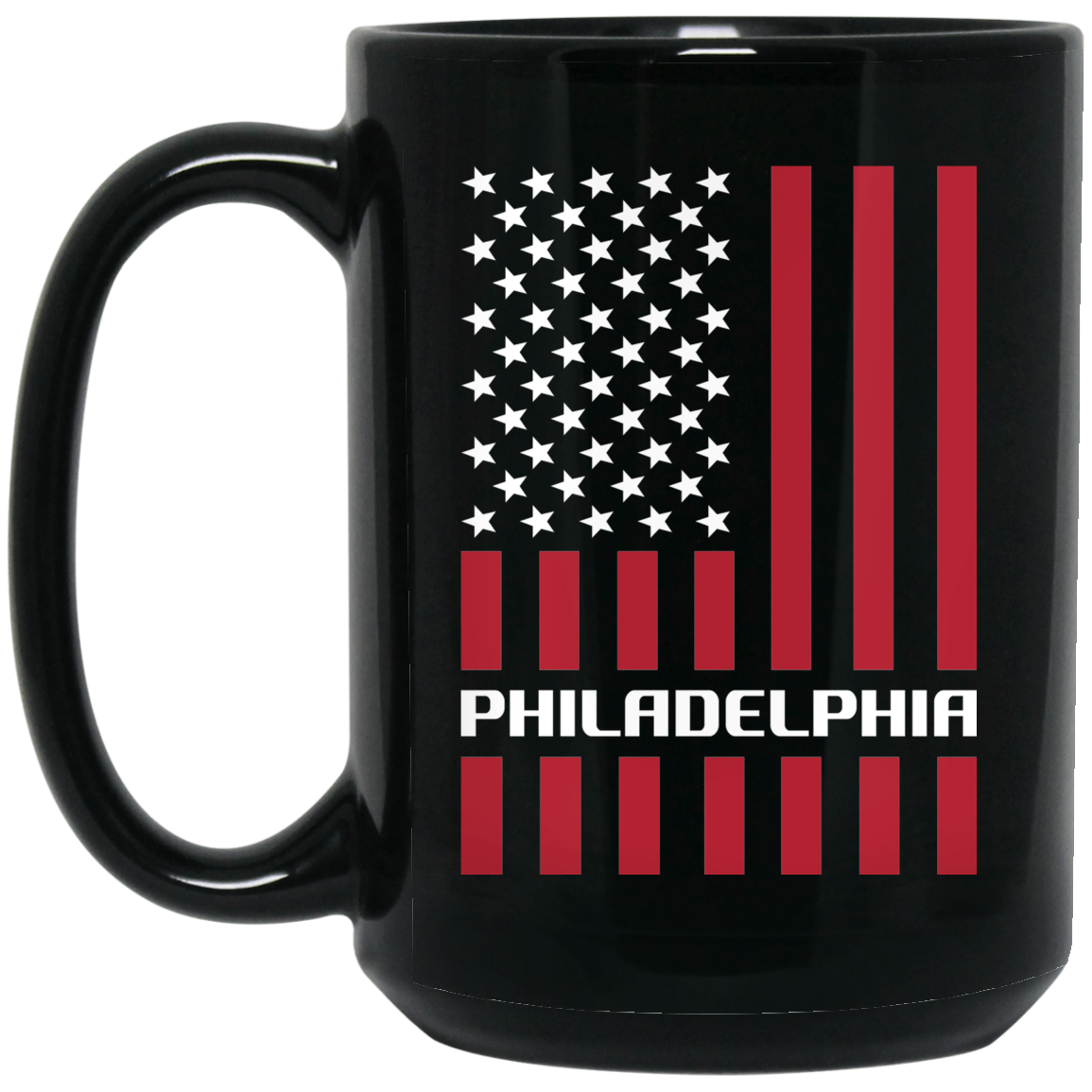 Wheel Spin Addict 15 oz Mug, Philadelphia American Flag Black Mug