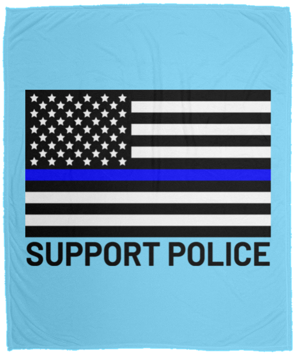 Support Police Thin Blue Line American Flag Fleece Blanket - 50x60